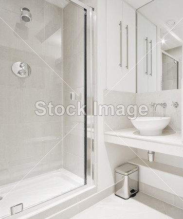 Modern bathroom with corner shower