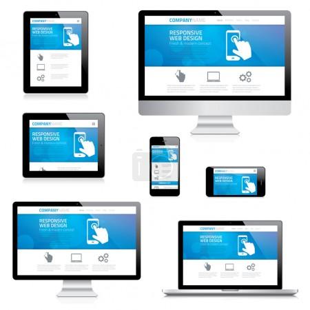 Modern responsive web design computer, laptop, tablet and smartphone vectors