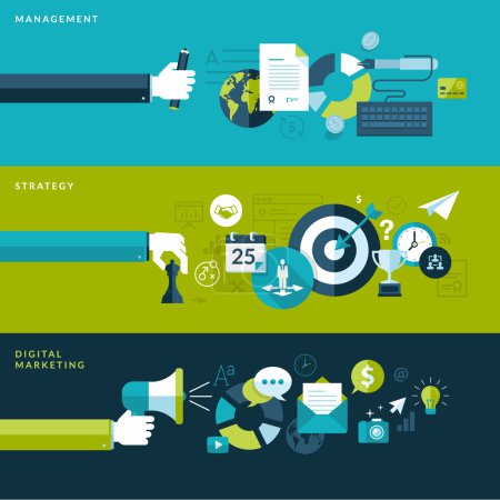 Set of flat design vector illustration concepts for management, strategy and digital marketing