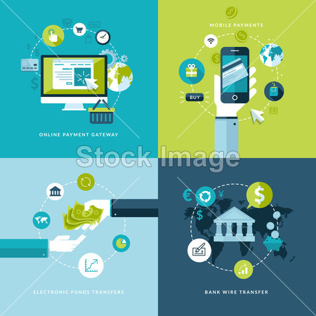 Flat design vector illustration concepts of online payment methods