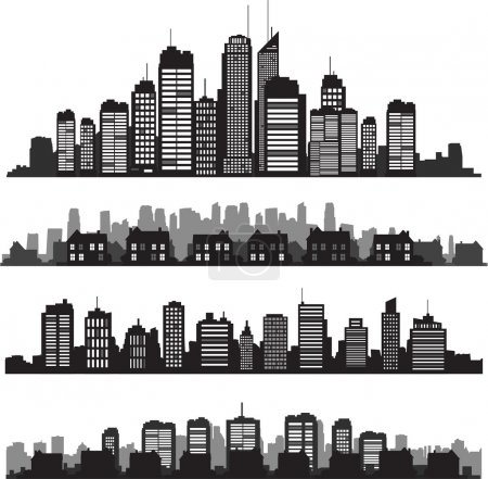 Set of vector cities silhouette and buildings