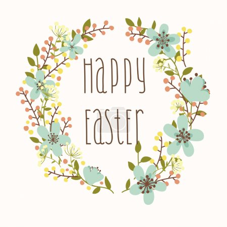 Happy Easter card with floral wreath.
