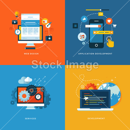 Set of flat design concept icons for web and mobile phone services and apps