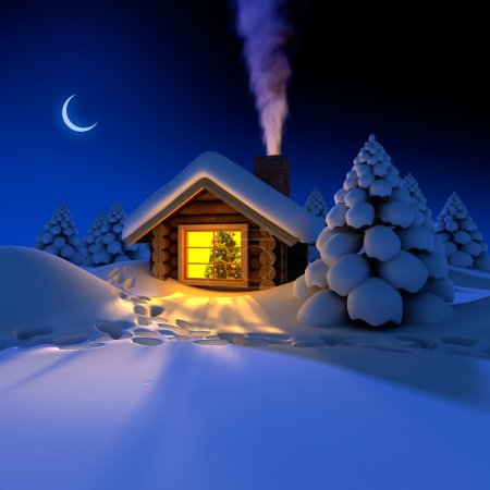 Little house in the woods on New Year's night