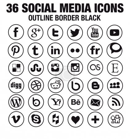 36 Social media icons - new version - circle black outline borders