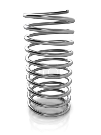 Chrome metal spring over white background. 3d rendered image