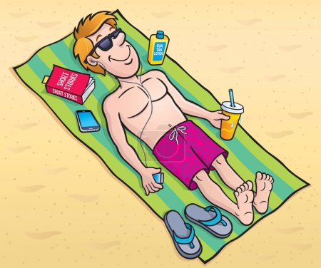 Young Man Laying Out At The Beach Tanning