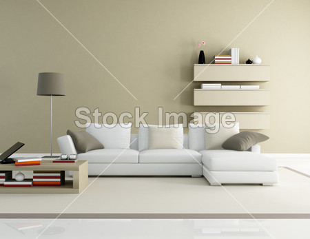 Brown and beige modern living room - rendering