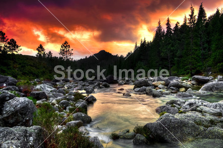 Beautiful view of a mountain river at sunset