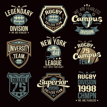 College rugby team emblems