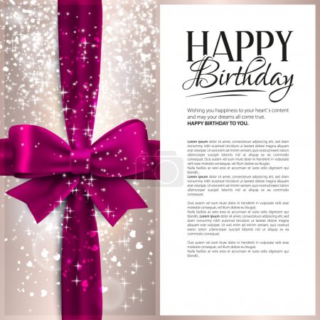 Vector birthday card with pink ribbon and birthday text.