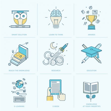 Set of flat line icons for education