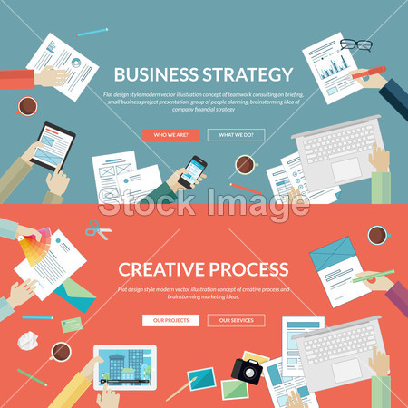 Set of flat design concepts for business strategy and creative process
