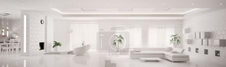White interior of modern apartment panorama 3d render