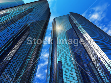 Modern blue reflective office buildings