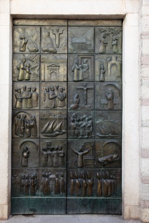The doors of the church of St. Mary, depicting the life of Blessed Osanna of Cattaro in Kotor, Montenegro