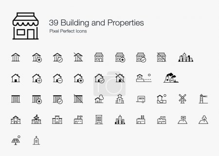39 Building and Properties Pixel Perfect Icons (line style)