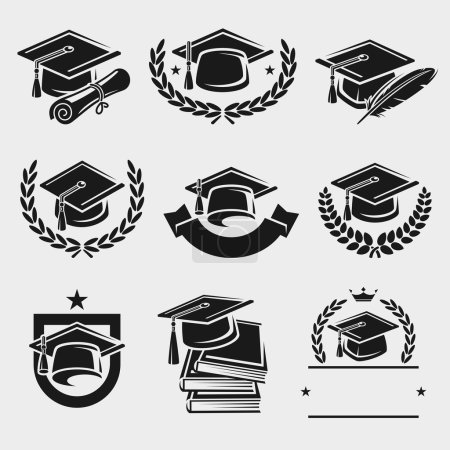 Graduation cap labels set