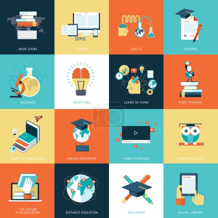 Set of flat design icons for education