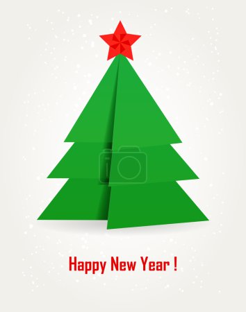 Origami Christmas tree. Vector postcard.