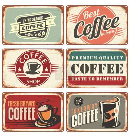 Retro coffee tin signs collection