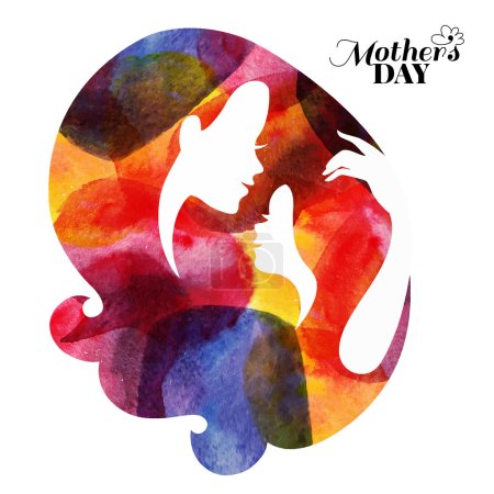 Watercolor mother silhouette with her baby