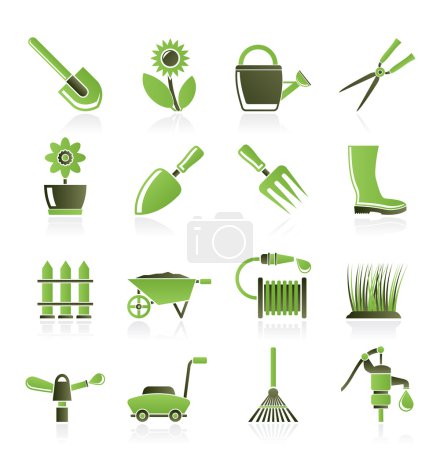 Garden and gardening tools and objects icons