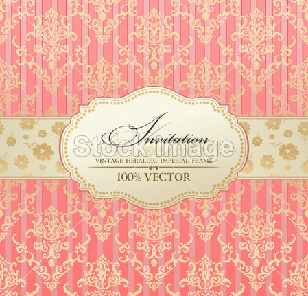 Invitation vintage label vector frame pink
