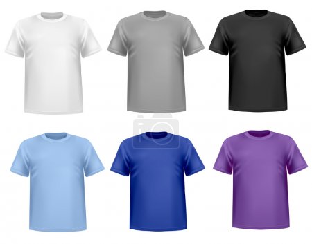 Black and white men polo shirts and t-shirts. Photo-realistic vector illust