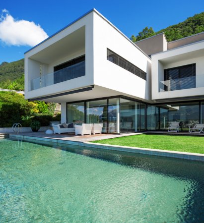 Pool and modern house