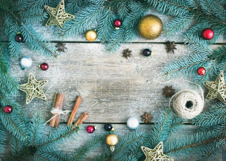 Christmas (New Year) decoration background: fur-tree branches, g