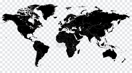 Hi Detail Black Vector Political World Map illustration