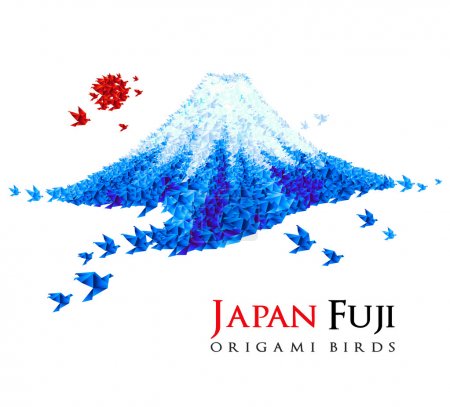 Origami Fuji mount shaped origami birds