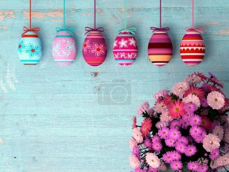 Hand-painted easter eggs with tulips