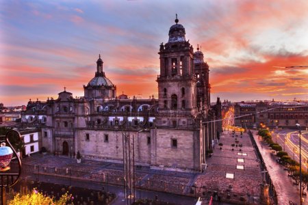 Metropolitan Cathedral Zocalo Mexico City Sunrise