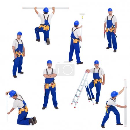 Handyman or worker in different working positions