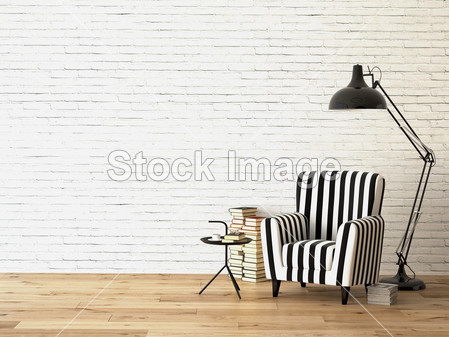 living room with an armchair and books, 3d rendering