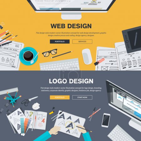 Flat design illustration concepts for web design development, logo design, graphic design, design agency