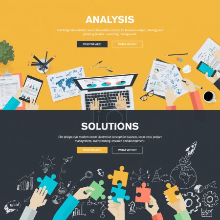 Flat design illustration concepts for business analysis, strategy and planning, finance, consulting, management, team work, project management, brainstorming, research and development