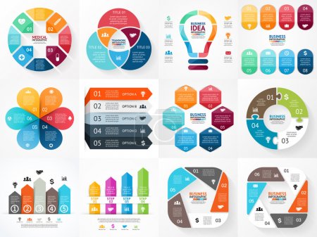Vector infographics set. Collection of templates for cycle diagram, graph, presentation and round chart. Business concept with options, parts, steps or processes.
