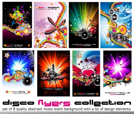 8 Quality Colorful Background for Discoteque Event Flyers with music design