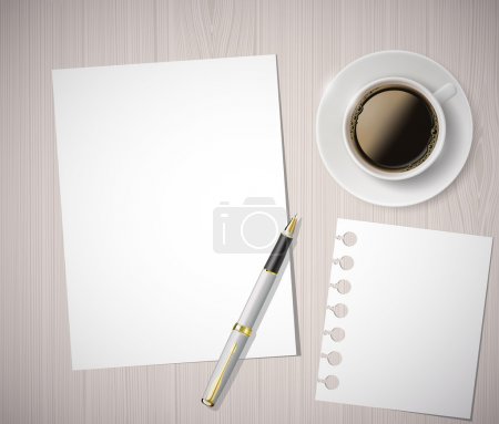 sheet of paper and a cup of coffee on a wooden table