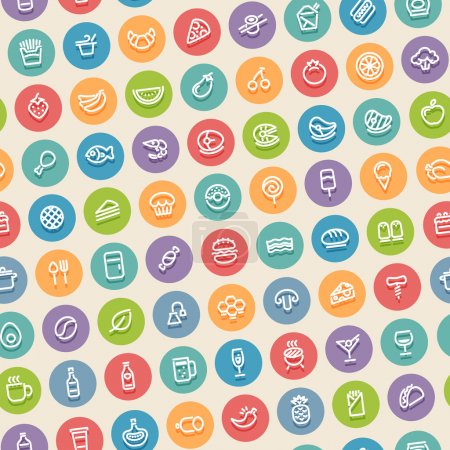 Color Tilted Seamless Pattern with Food Icons
