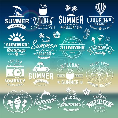 Summer typography designs. Summer logotypes set. Vintage design elements, logos, labels, icons, objects and calligraphic designs. Summer holidays.