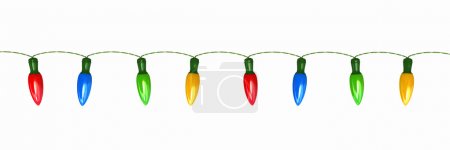 Seamless string of Christmas lights isolated on white