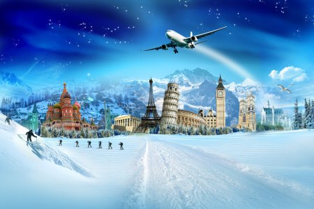 Travel - winter vacation, world monuments and mountains
