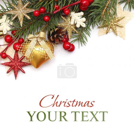 CChristmas background with gold Xmas decoration on white