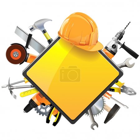 Vector Construction Sign with Tools
