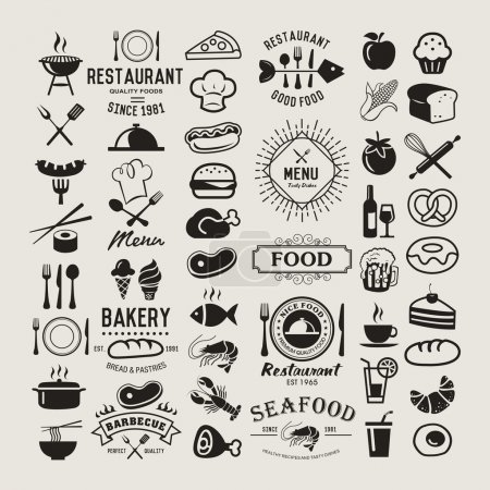Food logotypes set. Restaurant vintage design elements, logos, badges, labels, icons and objects