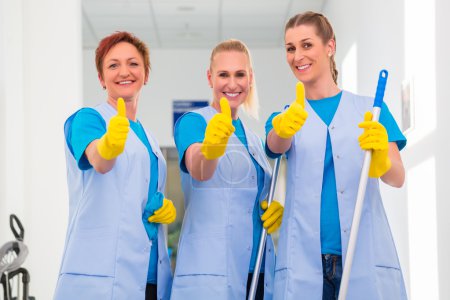 Cleaning ladies working in team